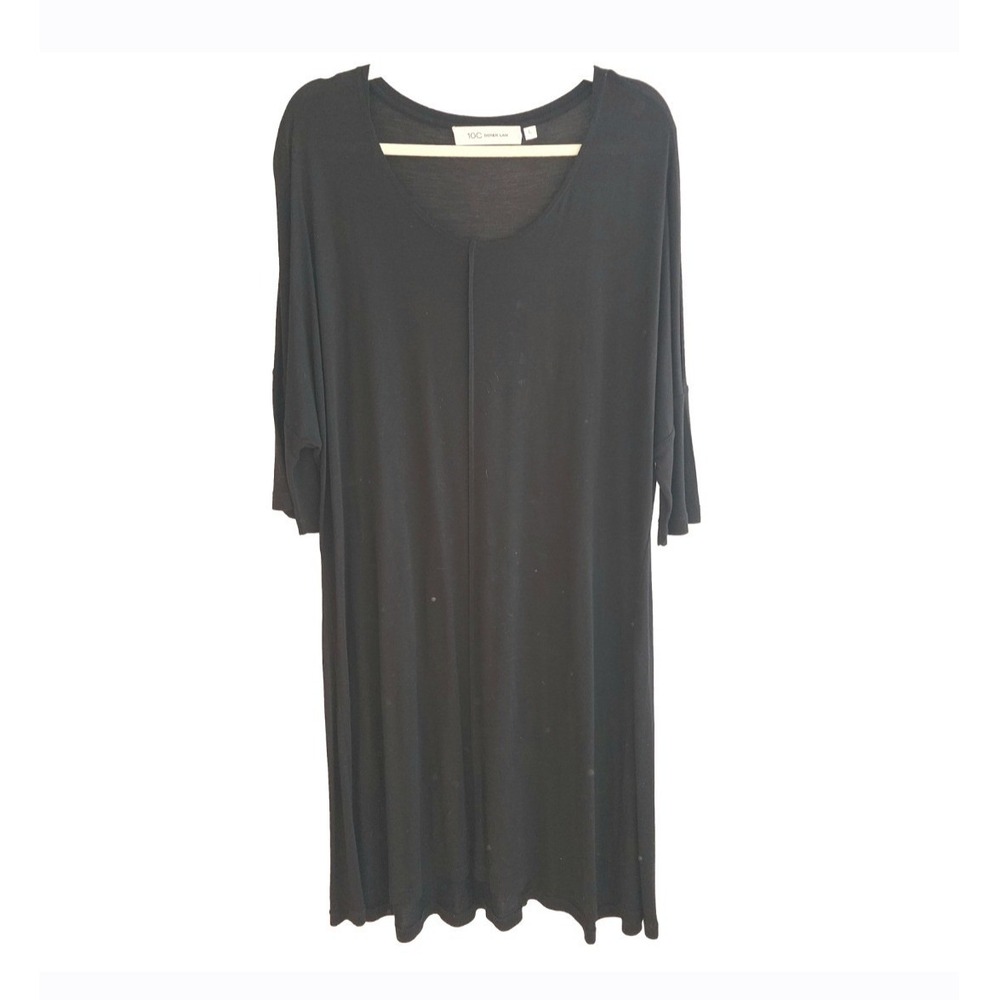 10C Derek Lam Black Viscose Shift Dress Scoop Neck Elbow Sleeve Size L